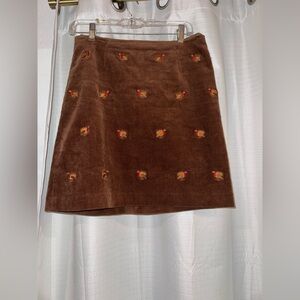 Nantucket Castaway Brown Corduroy Mini Skirt with birds Embroidery
